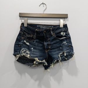 American Eagle Hi Rise Festival Distressed Denim Shorts Size 0